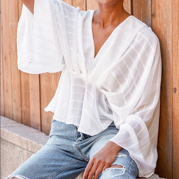 NWOT White Striped Long Sleeve Top - Picture 6 of 10